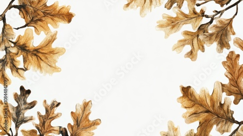 Frame of autumn oak leaves on a white background.  Perfect for fall invitations or seasonal designs.