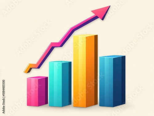 Free Download A colorful bar graph with an arrow pointing upwards, indicating growth or progress on a light background. - GFXLoad