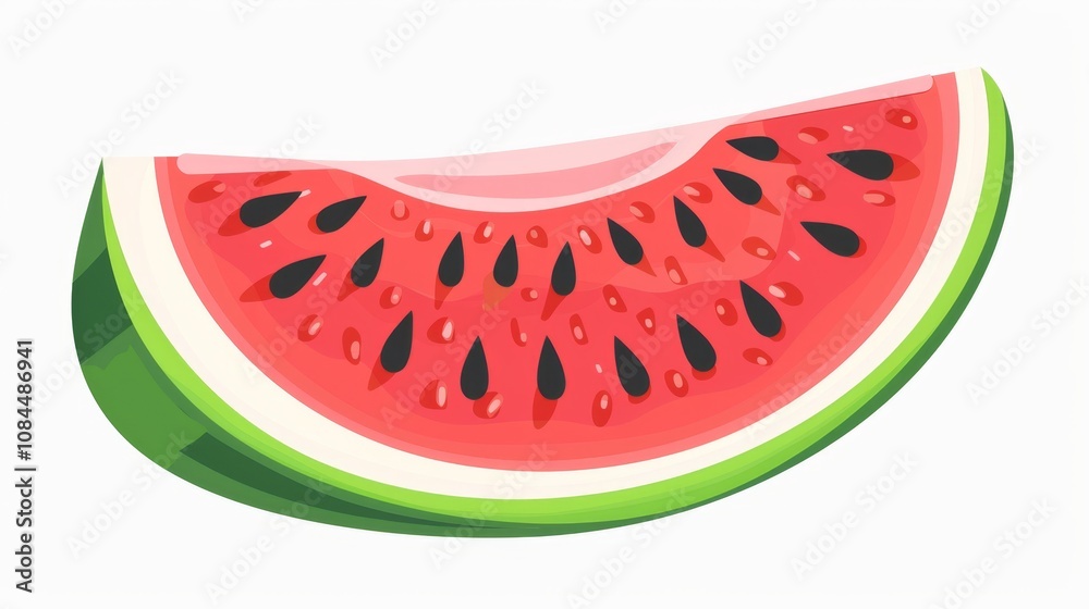A watermelon slice with black seeds. The slice is cut in half and the seeds are visible A watermelon slice with black seeds. The slice is cut in half and the seeds are visible