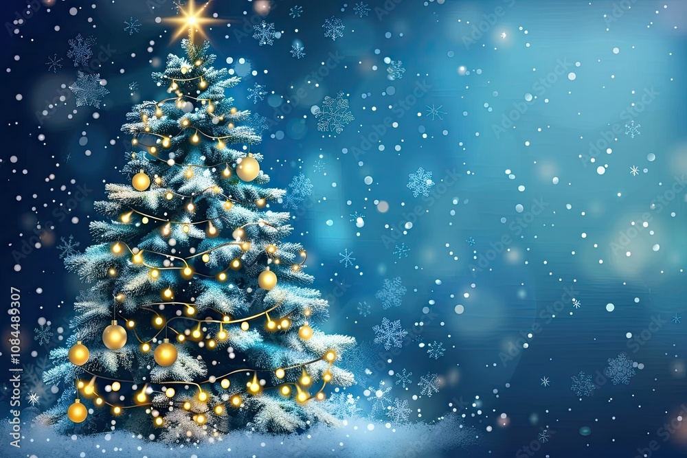 Christmas card on blue background with festive decorations and holiday charm Christmas card on blue background with festive decorations and holiday charm
