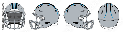 Carolina Panthers American Football team helmet with front, top and side view