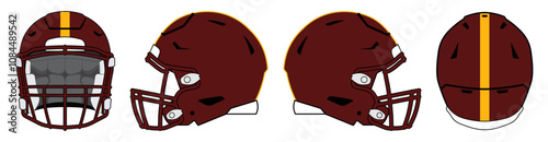 Washington Commanders American Football team helmet with front, top and side view