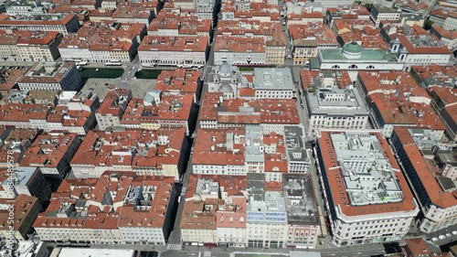 Aerial video of Trieste filmed with drone. Port, city center and architecture
