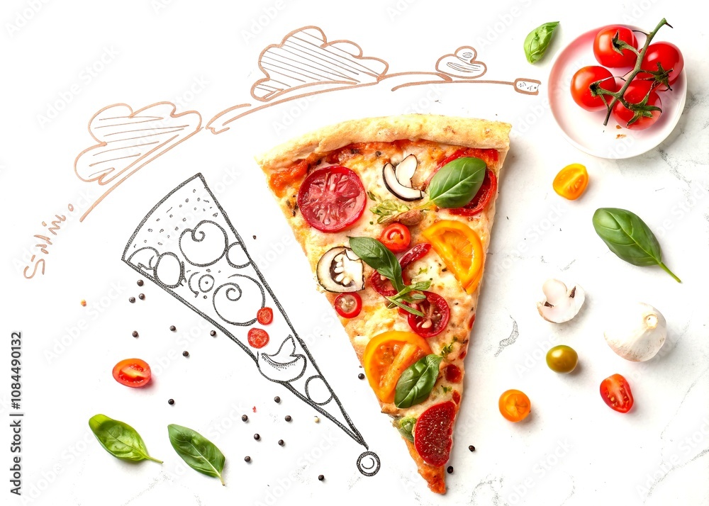 One Single Line Drawing of a Fresh Italian Pizza Slice Capturing the Essence of Fast Food in a Pizzeria Setting with a Minimalistic Approach to Food Art One Single Line Drawing of a Fresh Italian Pizza Slice Capturing the Essence of Fast Food in a Pizzeria Setting with a Minimalistic Approach to Food Art