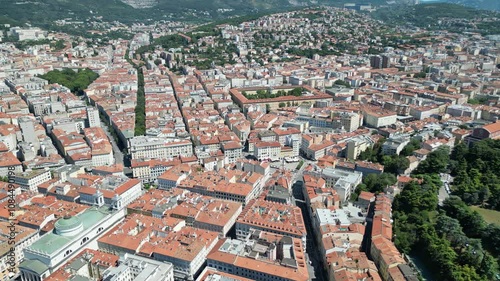 Aerial video of Trieste filmed with drone. Port, city center and architecture