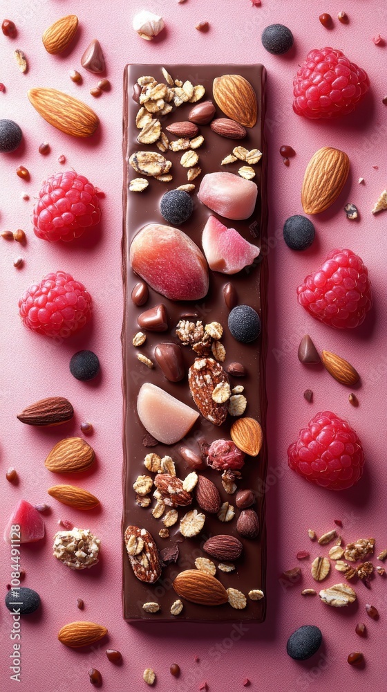 A Symphony of Flavors: Exquisitely Crafted Chocolate Bar with Nuts, Berries, and Fruits A Symphony of Flavors: Exquisitely Crafted Chocolate Bar with Nuts, Berries, and Fruits