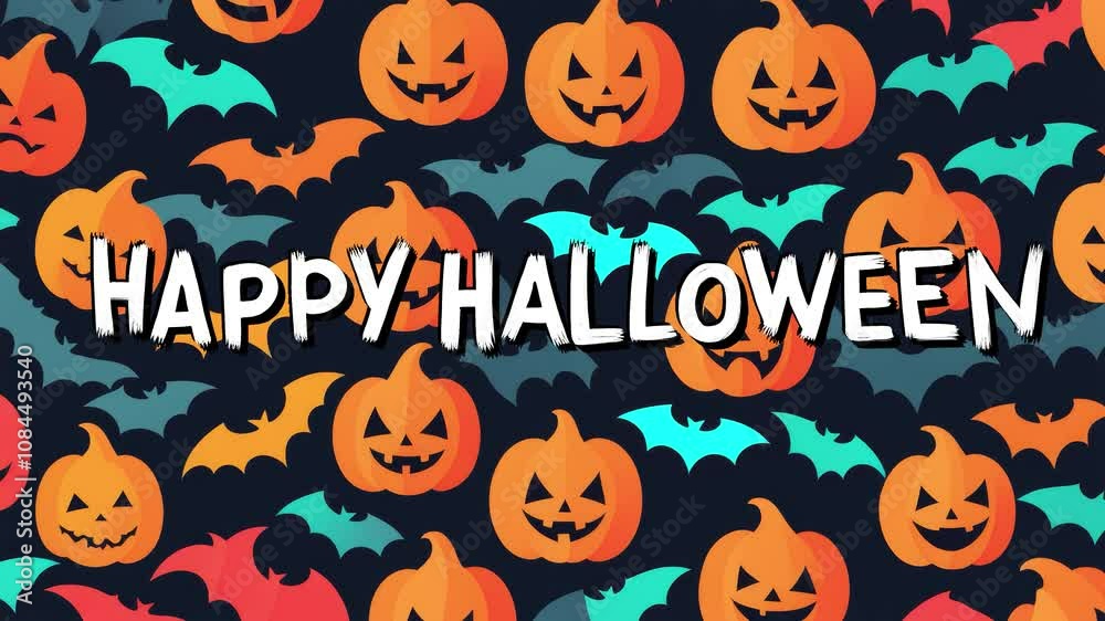 Halloween greeting “Happy Halloween” with bats and pumpkins Holiday animated background Halloween greeting “Happy Halloween” with bats and pumpkins Holiday animated background