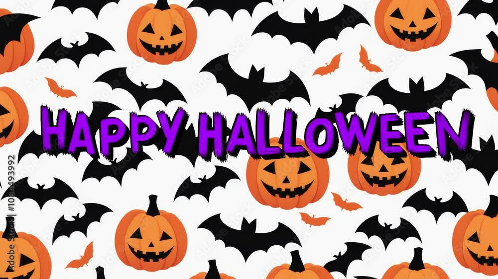 Halloween greeting “Happy Halloween” with bats and pumpkins Holiday animated background Halloween greeting “Happy Halloween” with bats and pumpkins Holiday animated background