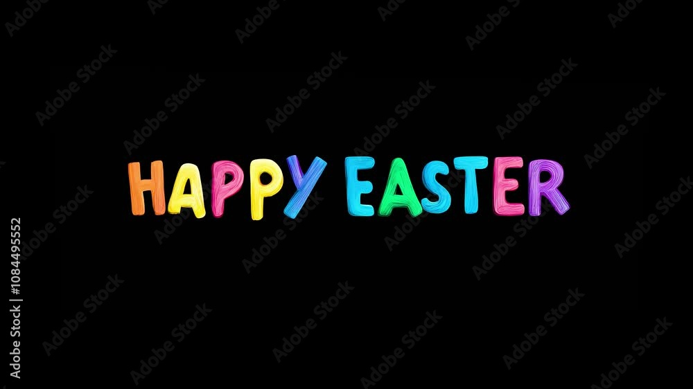 Celebration colorful animated looped greeting frase “Happy Easter” on black background