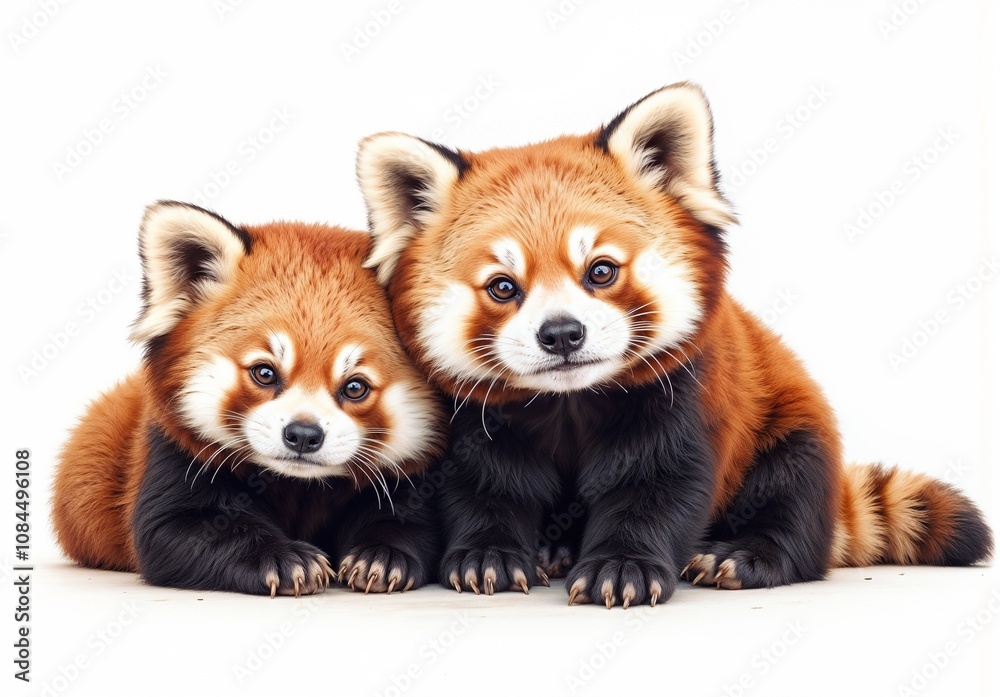 Adorable red pandas cuddling together on a white background Adorable red pandas cuddling together on a white background