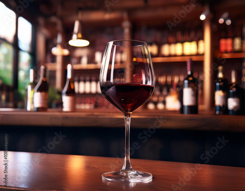Verre de vin rouge sur la table du bar, photo d'illustration œnologie 