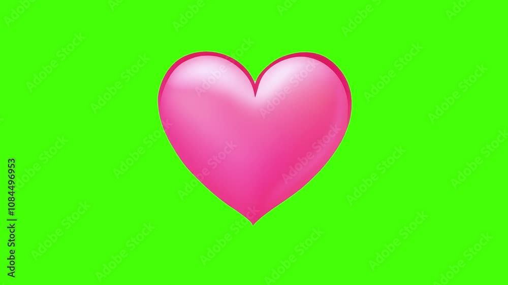 Pink heart moving in stop motion animation style hand drawn on green screen chroma key background, valentine's day background, romantic cover, music background idea
