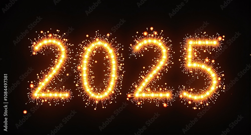 Bright fireworks illuminate the year 2025 in a festive display celebrating the New Year at midnight Bright fireworks illuminate the year 2025 in a festive display celebrating the New Year at midnight