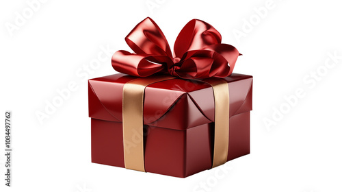 A traditional Christmas gift box with a radiant red bow, embodying the spirit of giving and celebration during the holidays, isolated on transparent background.