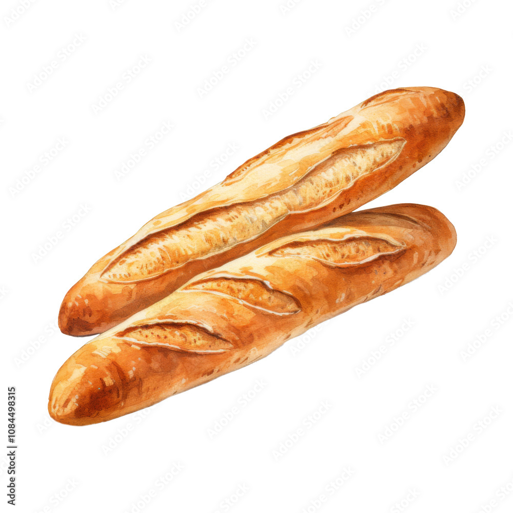 Two golden-brown baguettes, freshly baked, resting on parchment paper. Two golden-brown baguettes, freshly baked, resting on parchment paper.