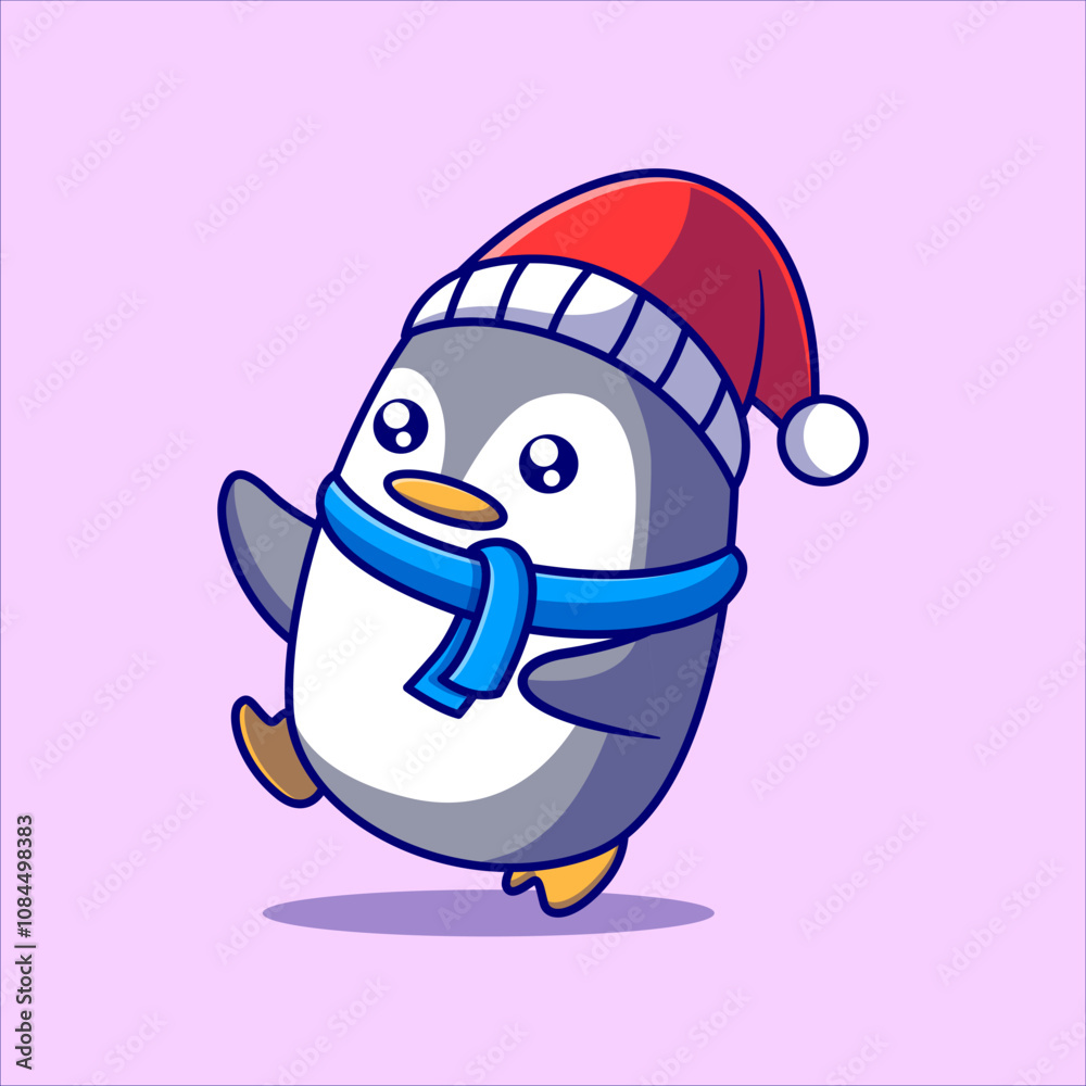 Fototapeta premium Cute Penguin cartoon illustration. Study icon concept. Flat cartoon style