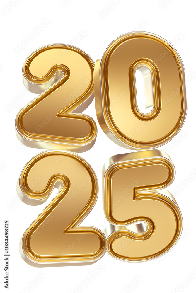 2025 Stacked Gold Numbers in 3D Render for Creative Holiday Decor with transparent background 2025 Stacked Gold Numbers in 3D Render for Creative Holiday Decor with transparent background