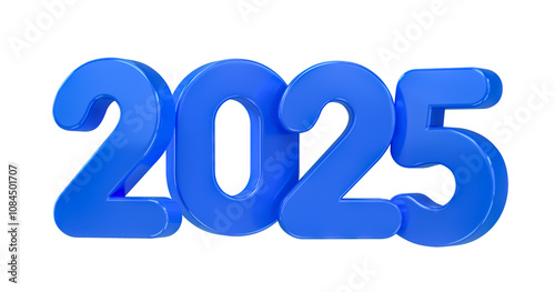 2025 Numbers in Solid Blue Design in 3D Render with transparent background