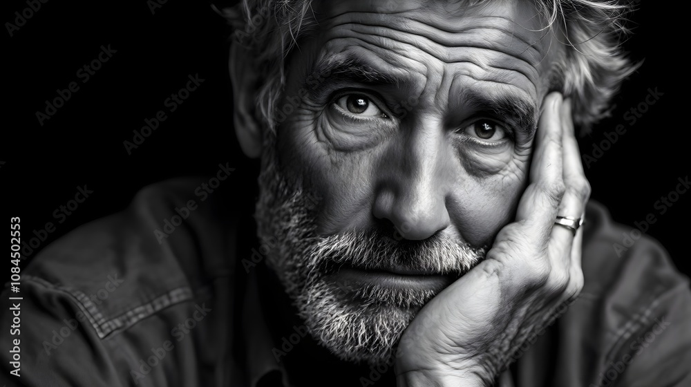 Thoughtful Black and White Portrait of a Man Thoughtful Black and White Portrait of a Man