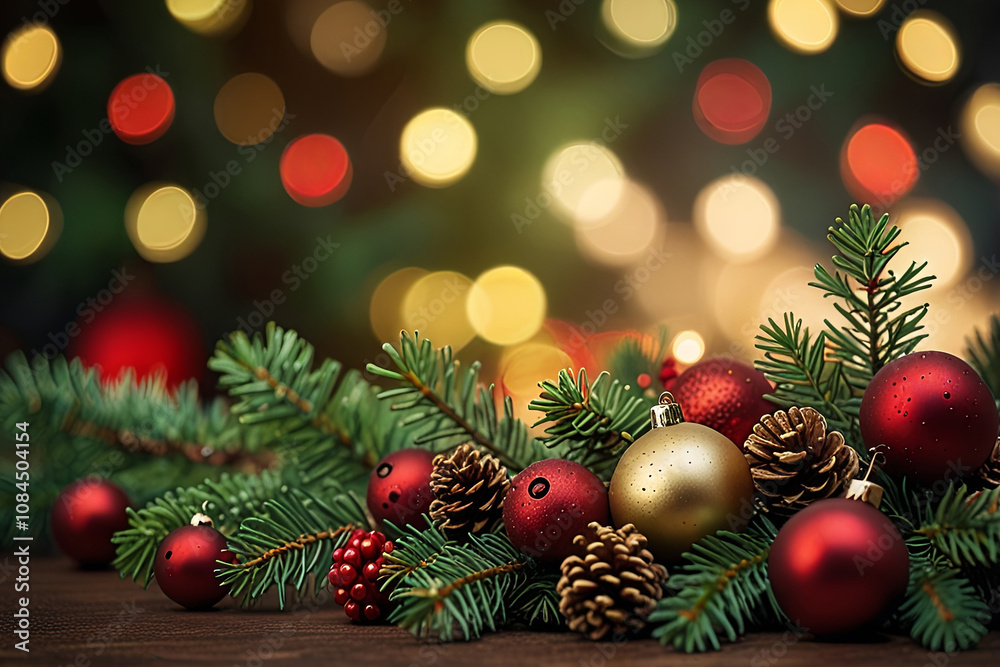 christmas background with christmas tree and decorations