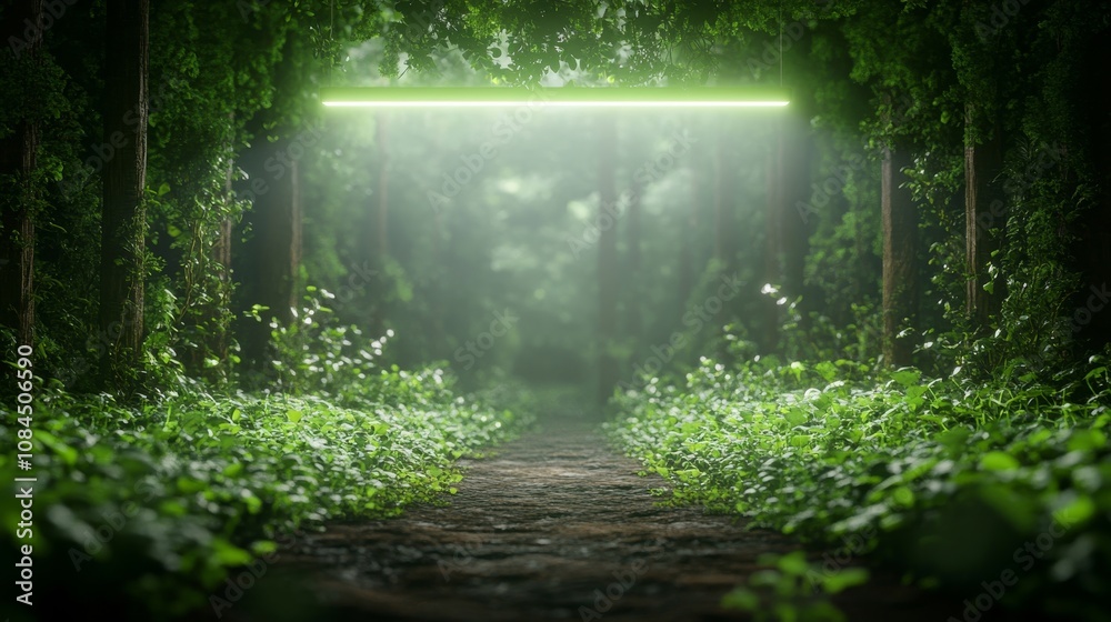 Fototapeta premium A forest with three lights shining on it