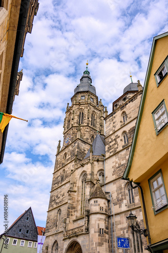 Eingangsportal mit Glockenturm der Moritzkirche in Coburg, Bayern, Deutschland photo