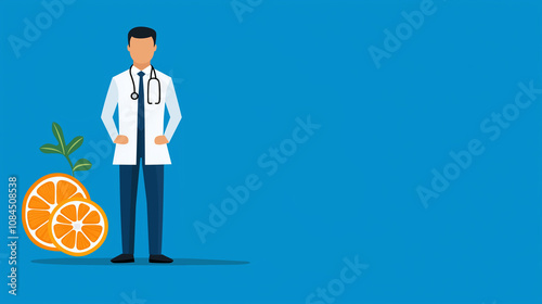 Healthy lifestyle with doctor and orange fruit illustration