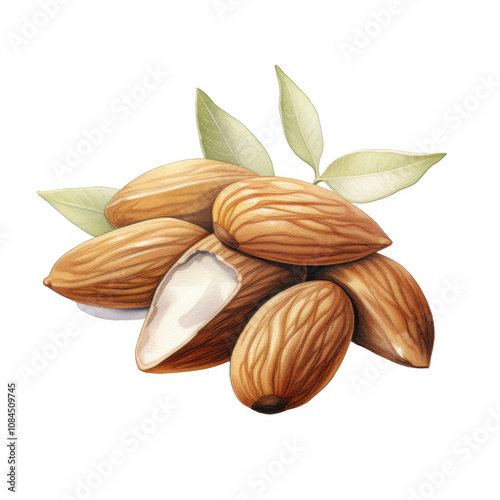 Wallpaper Mural A cluster of almonds with leaves, one cracked open revealing the kernel. Torontodigital.ca