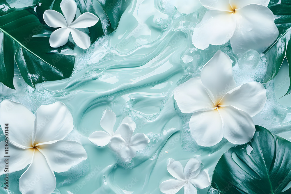 Obraz premium Dewy Leaves and Flowers