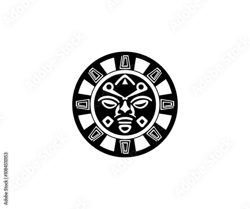 Vector illustration of the symbolic form of the Aztec cosmology in black and white	