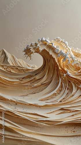 Abstract waves of sand in paper quilling style
