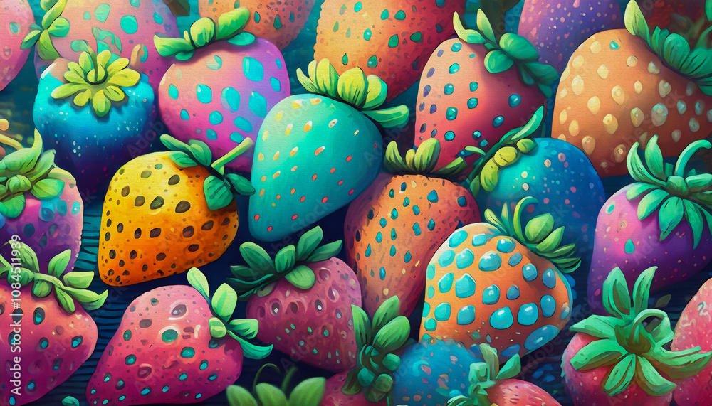 oil painting style cartoon character illustration multicolored a pattern of strawberries oil painting style cartoon character illustration multicolored a pattern of strawberries