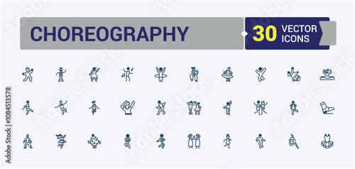 Choreography line web icon set. Containing entertainment, men, person, man, style, dance and more. Flat UI icon design. Editable vector icon and illustration.