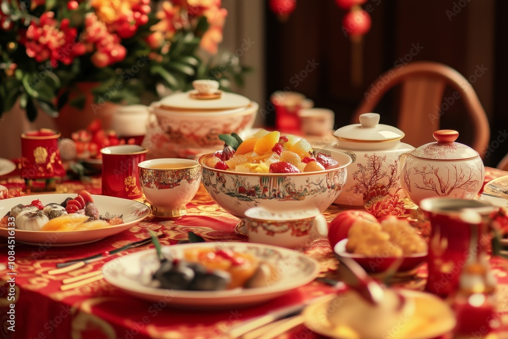 Chinese New Year table setting for Asian New Year celebrations generated AI Chinese New Year table setting for Asian New Year celebrations generated AI