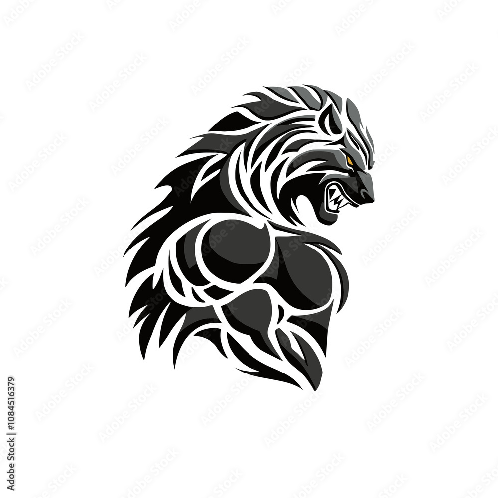Panther logo. Abstract emblem with sinuous lines. Muscular physique. Silhouette of a wild animal. Isolated on white background. Suitable for stickers, tattoos, T-shirt designs, sports. Generated by AI Panther logo. Abstract emblem with sinuous lines. Muscular physique. Silhouette of a wild animal. Isolated on white background. Suitable for stickers, tattoos, T-shirt designs, sports. Generated by AI