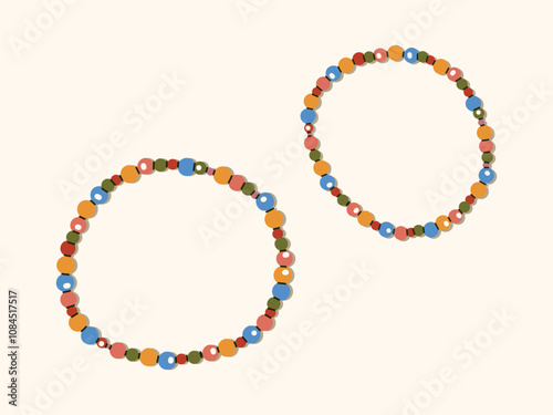 Two bracelets with multi-colored beads. Jewelry, bijouterie, accessories, beauty and fashion. Vector illustration