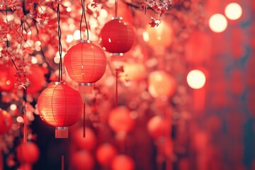Generative AI picture concept of chinese asian new year, traditional decorations customs food carnival 