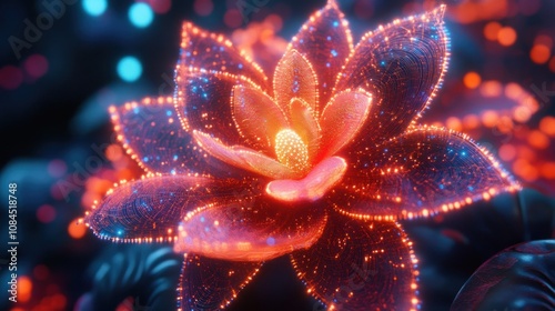 A vibrant, glowing flower with intricate details and luminous effects.