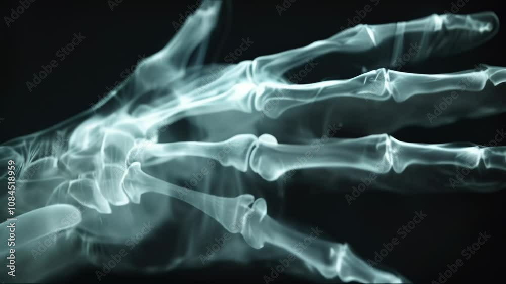 X ray image of a human hand highlighting the skeletal structure ...