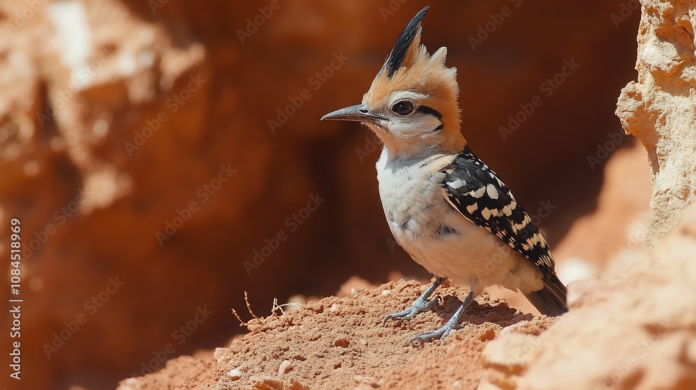 Desert Hoopoe perched on red earth.