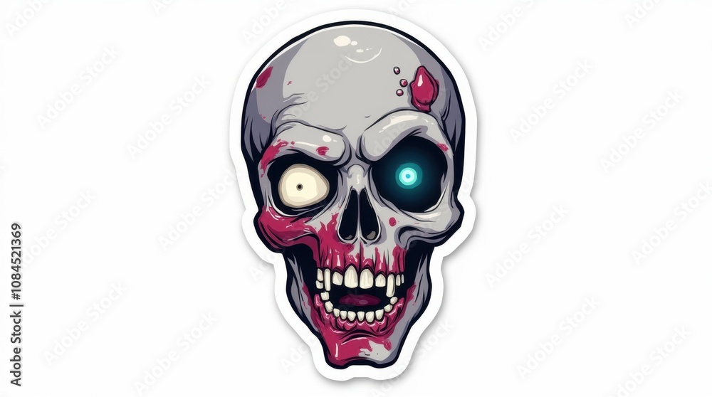Colored Zombie Head Sticker on White Background Colored Zombie Head Sticker on White Background