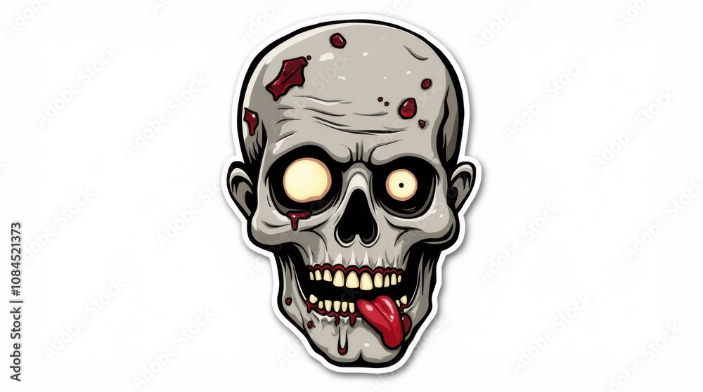 Fototapeta premium Colored Zombie Head Sticker on White Background