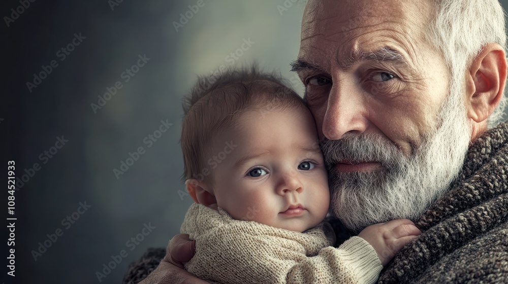 Obraz premium concept generation and development. elderly man and baby holding
