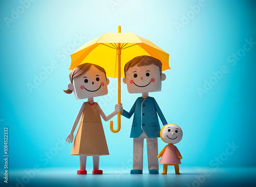 Une famille sous un grand parapluie protecteur, concept d'assurance et de protection photo