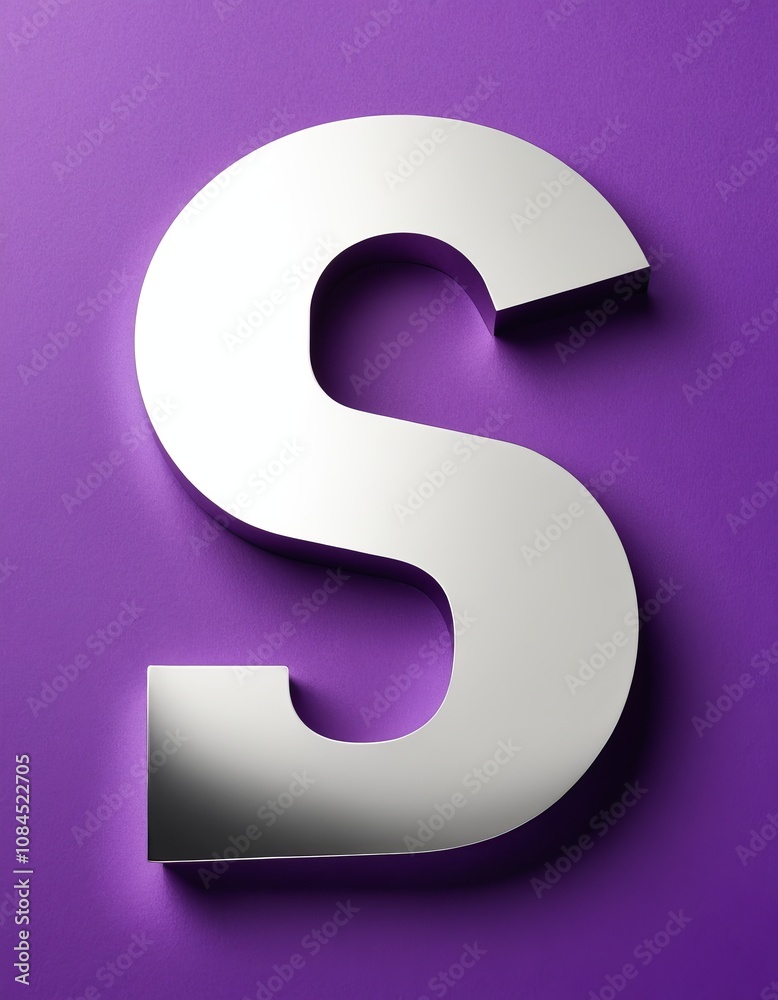 Silver metallic letter s on purple background for creative design concepts