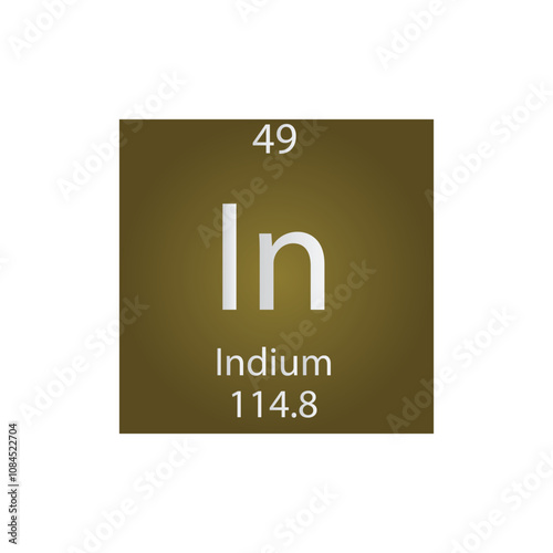 In Indium Post transition metal Chemical Element Periodic Table. Simple flat square vector illustration, simple clean style Icon with molar mass and atomic number for Lab, science or chemistry class.