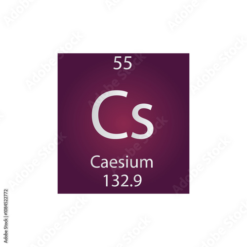 Cs Caesium Alkali metal Chemical Element Periodic Table. Simple flat square vector illustration, simple clean style Icon with molar mass and atomic number for Lab, science or chemistry class.