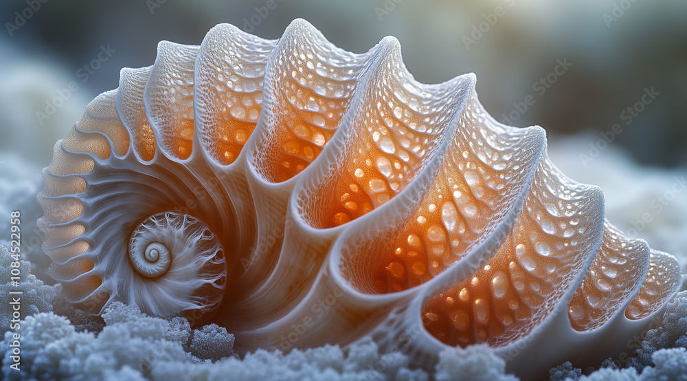 Intricate Spiral Design of Seashell in Soft Beige and Pearl Hues - Generative AI