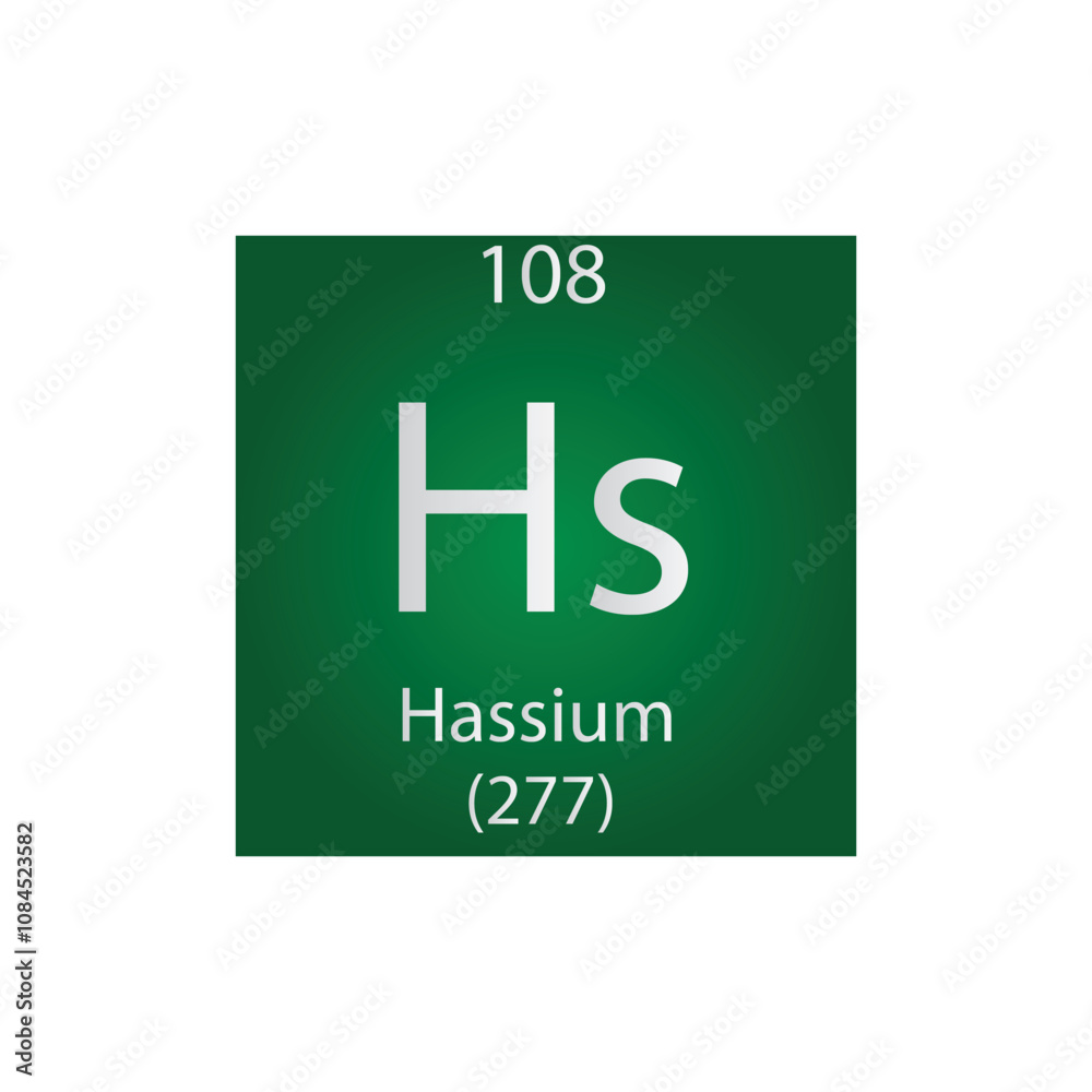 Hs Hassium Transition metal Chemical Element Periodic Table. Simple flat square vector illustration, simple clean style Icon with molar mass and atomic number for Lab, science or chemistry class. Hs Hassium Transition metal Chemical Element Periodic Table. Simple flat square vector illustration, simple clean style Icon with molar mass and atomic number for Lab, science or chemistry class.