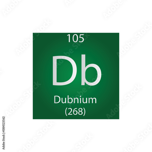 Db Dubnium Transition metal Chemical Element Periodic Table. Simple flat square vector illustration, simple clean style Icon with molar mass and atomic number for Lab, science or chemistry class.